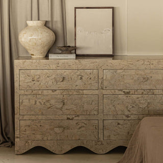 Sable Chest of Drawers, Cream Stone Storage En Gold