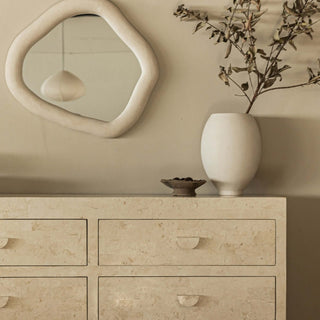 Sable Chest of Drawers, Natural White Stone Storage En Gold