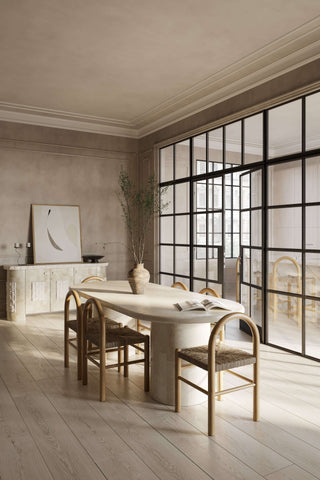 Paradis Oval Dining Table | Spanish Beige Marble Dining Table En Gold