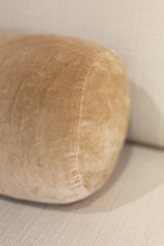 Close up of Truffle cotton velvet bolster