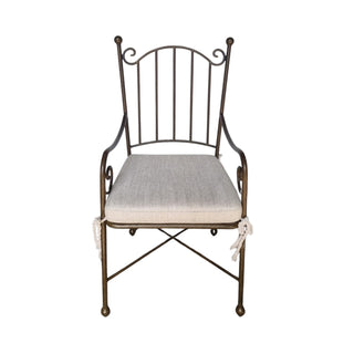 Aveline Chair, powder-coated iron with linen seat cushion, detail