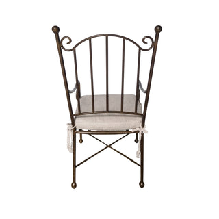 Aveline Chair, powder-coated iron with linen seat cushion, detail