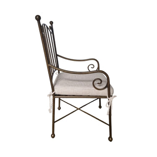 Aveline Chair, powder-coated iron with linen seat cushion, detail