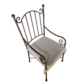 Aveline Chair, powder-coated iron with linen seat cushion, detail