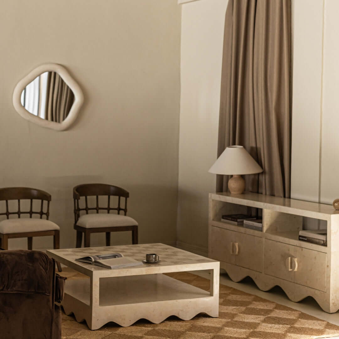 Sable Coffee Table, Natural White Stone Coffee Table En Gold