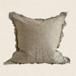 Hallie Ruffled Linen Cushion | Washed Olive