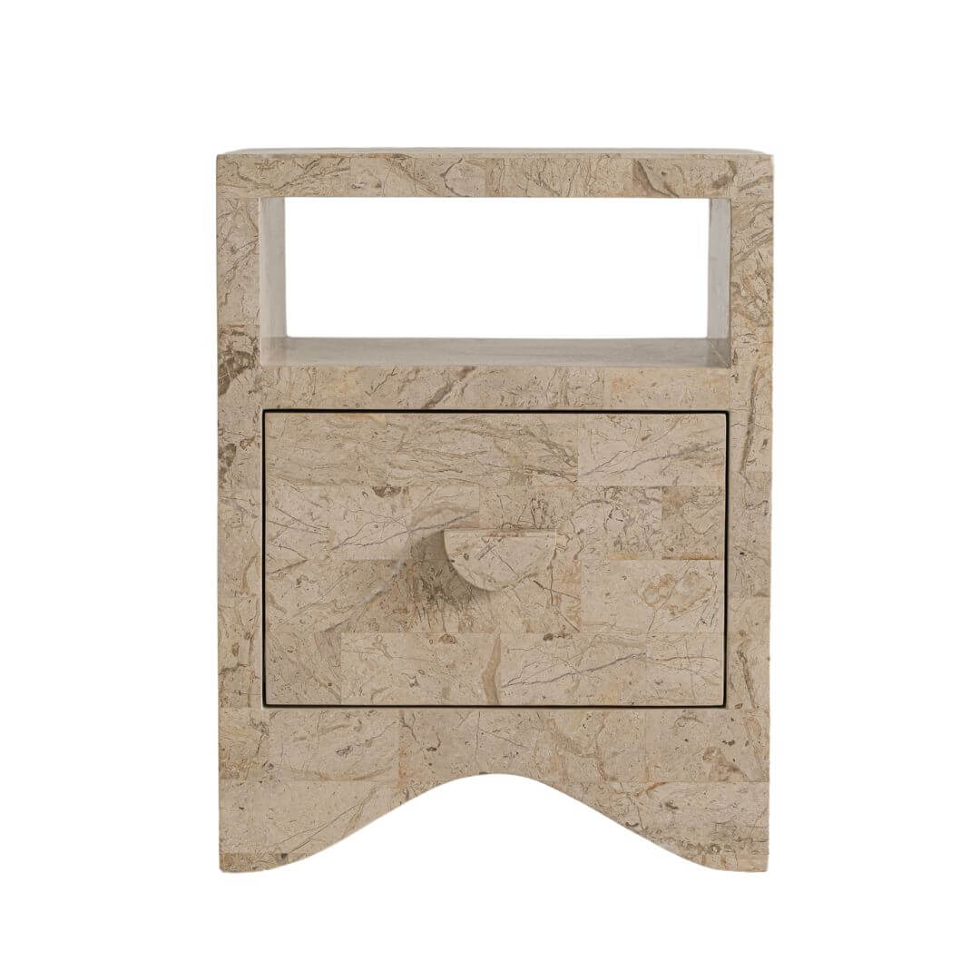 Sable Side Table, Cream Stone Side Table En Gold