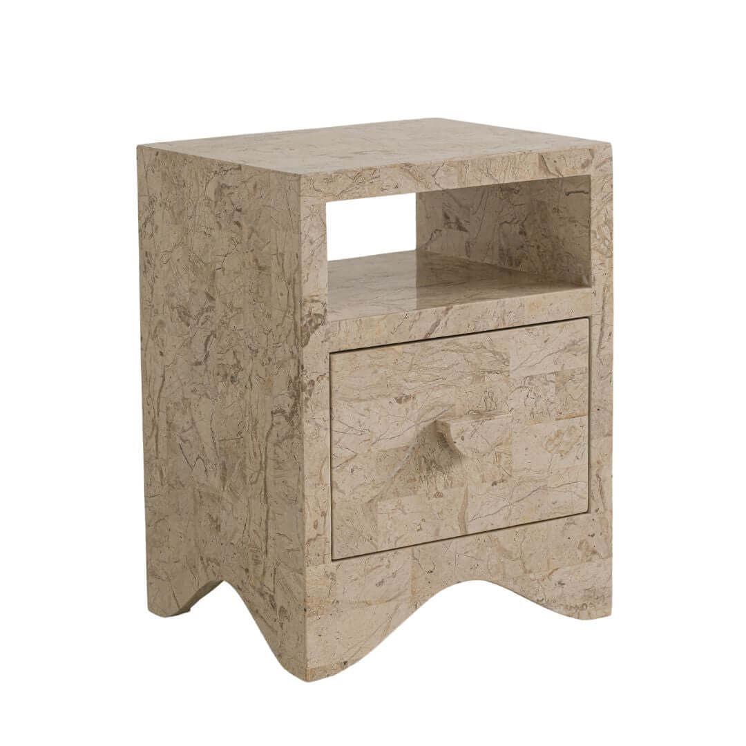 Sable Side Table, Cream Stone Side Table En Gold