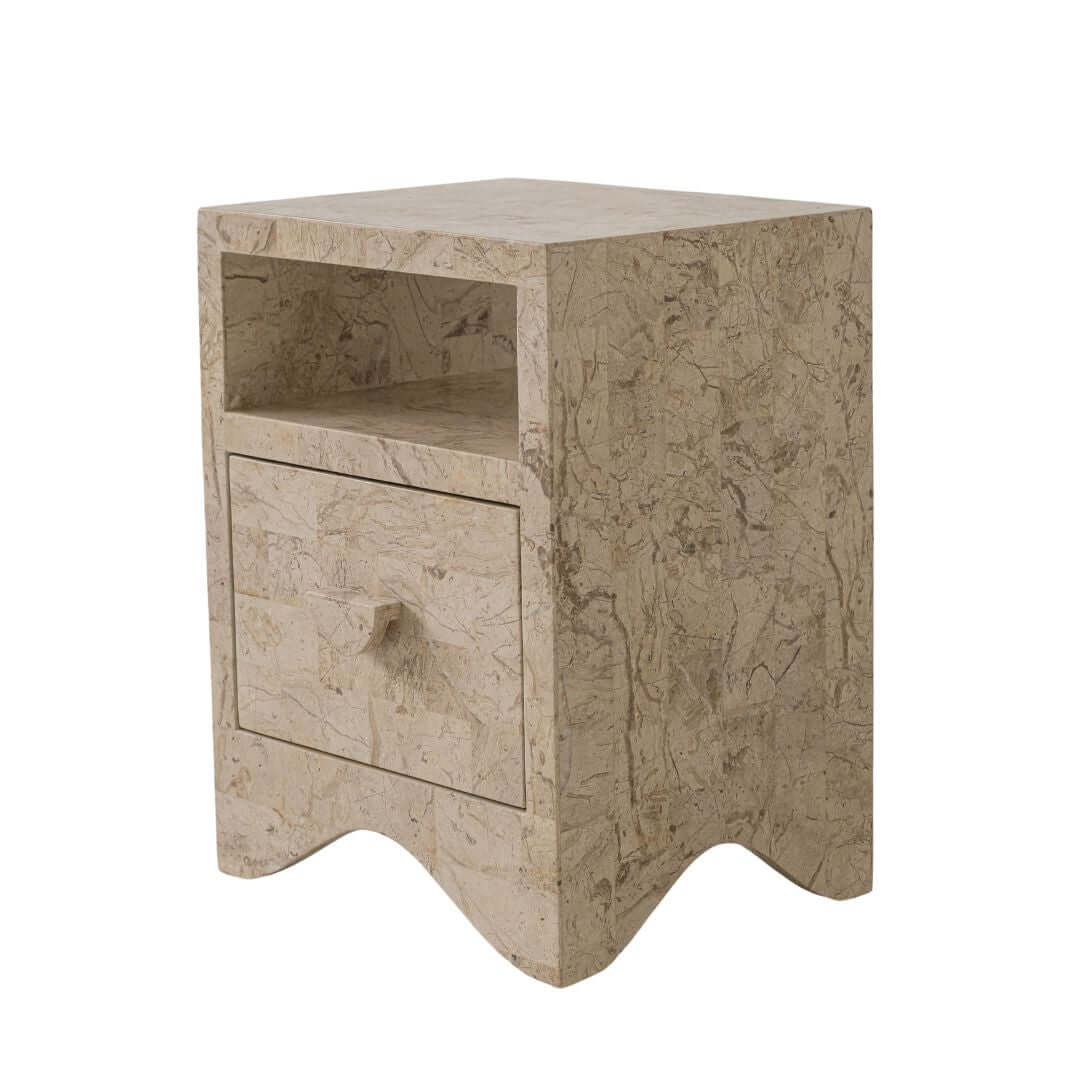 Sable Side Table, Cream Stone Side Table En Gold