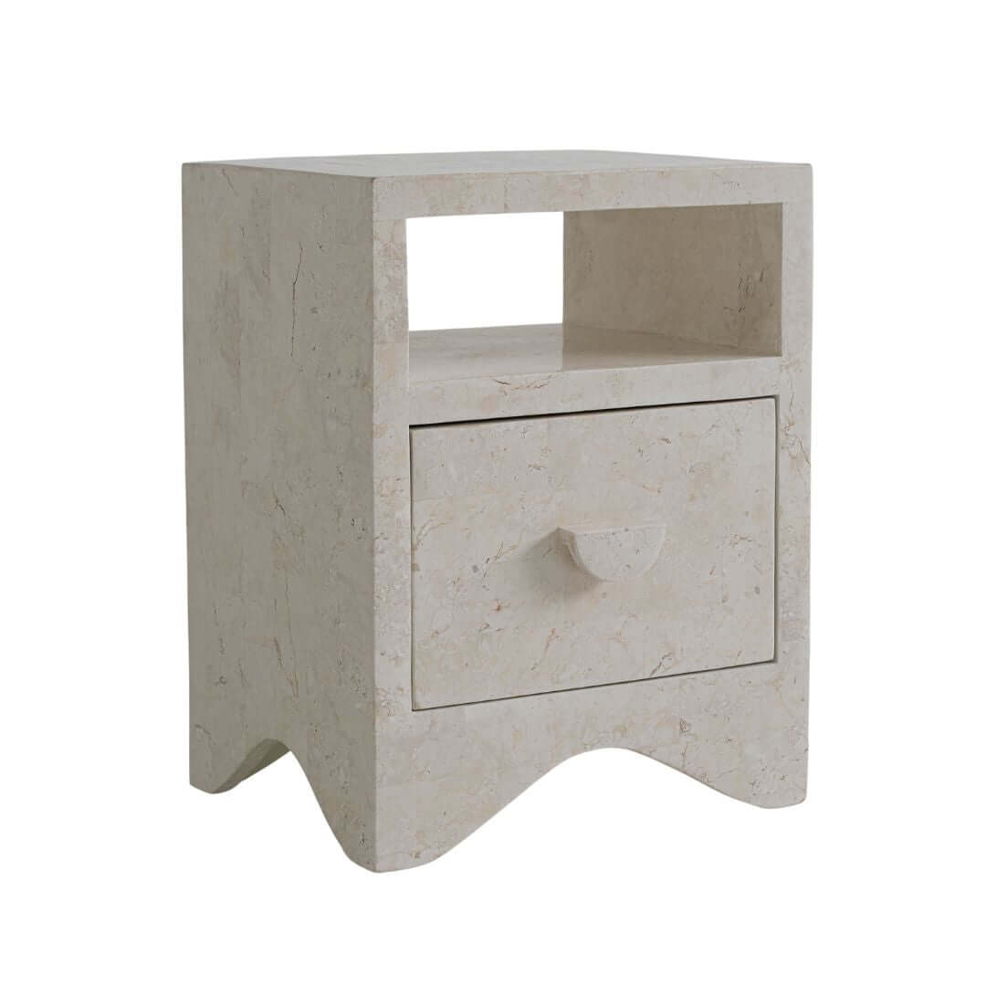 Sable Side Table, Natural White Stone Side Table En Gold