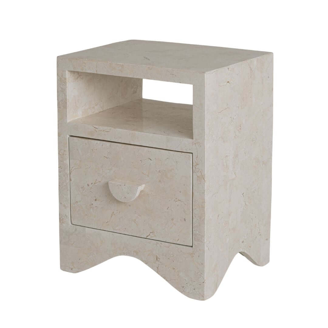 Sable Side Table, Natural White Stone Side Table En Gold
