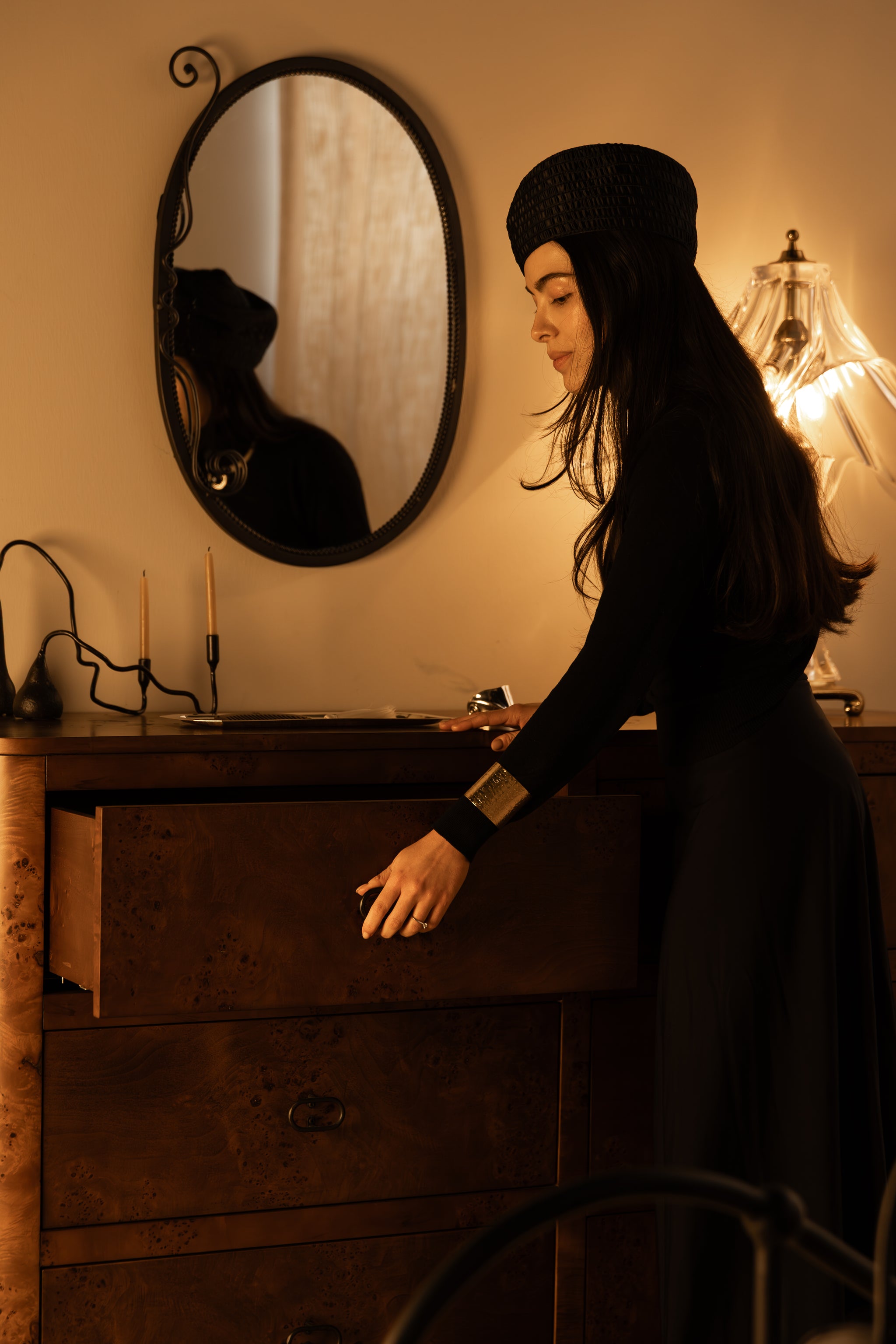 Zephyr Tall Dresser | Cognac Burl