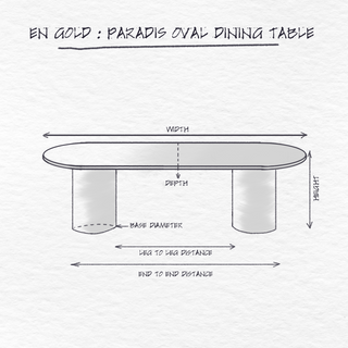 Paradis Oval Dining Table, Moreno dimensions