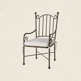 Aveline Chair, powder-coated iron with linen seat cushion, front view