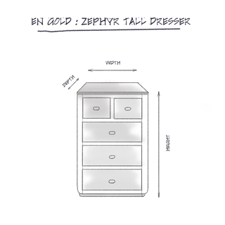 Zephyr Tall Dresser | Cognac Burl dimensions