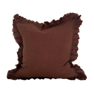 Hallie Ruffled Linen Cushion Cover | Dark Brown