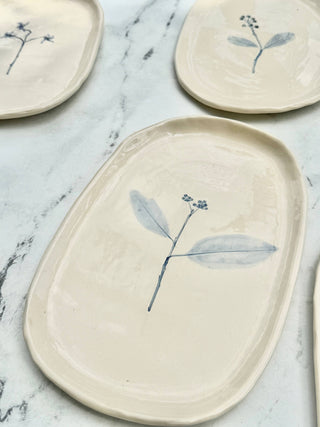 Hand-Painted Floral Tray, Blue
