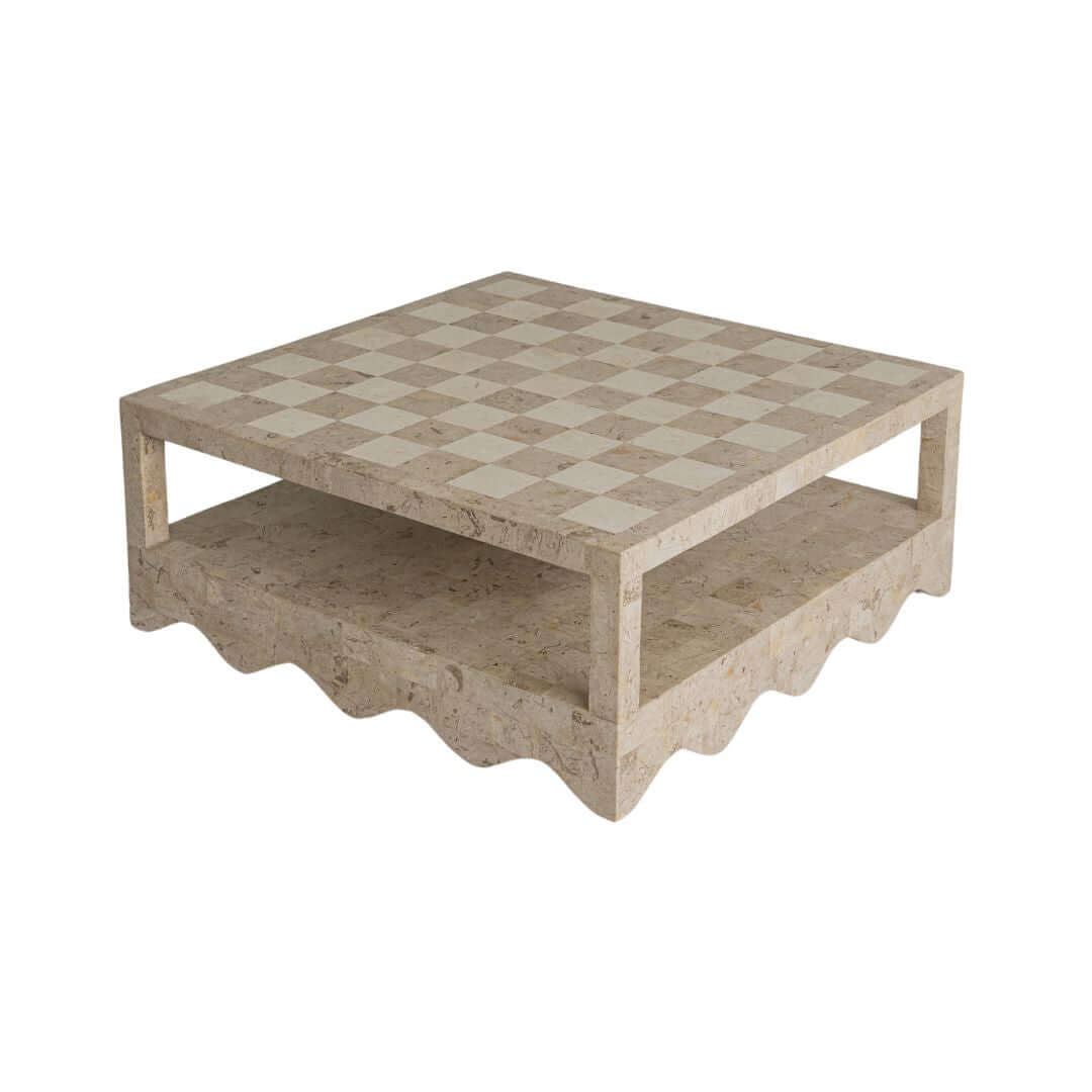 Sable Coffee Table, Cream Stone Coffee Table En Gold