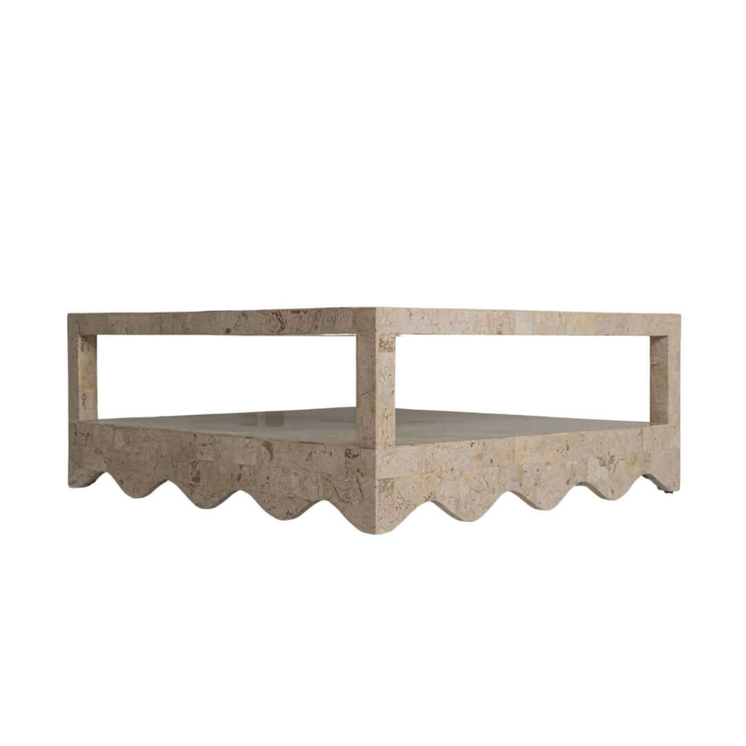 Sable Coffee Table, Cream Stone Coffee Table En Gold