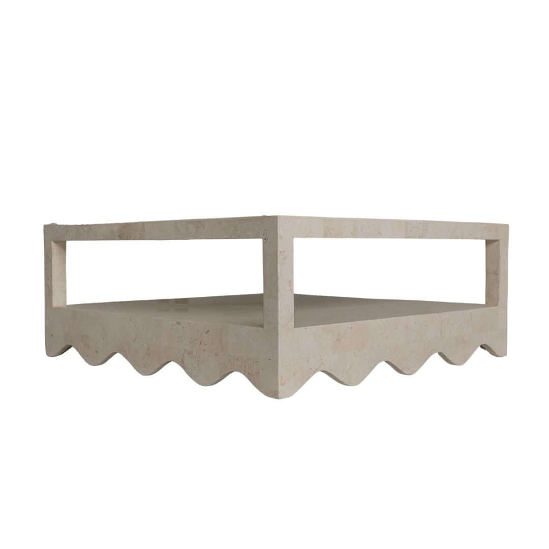 Sable Coffee Table, Natural White Stone Coffee Table En Gold