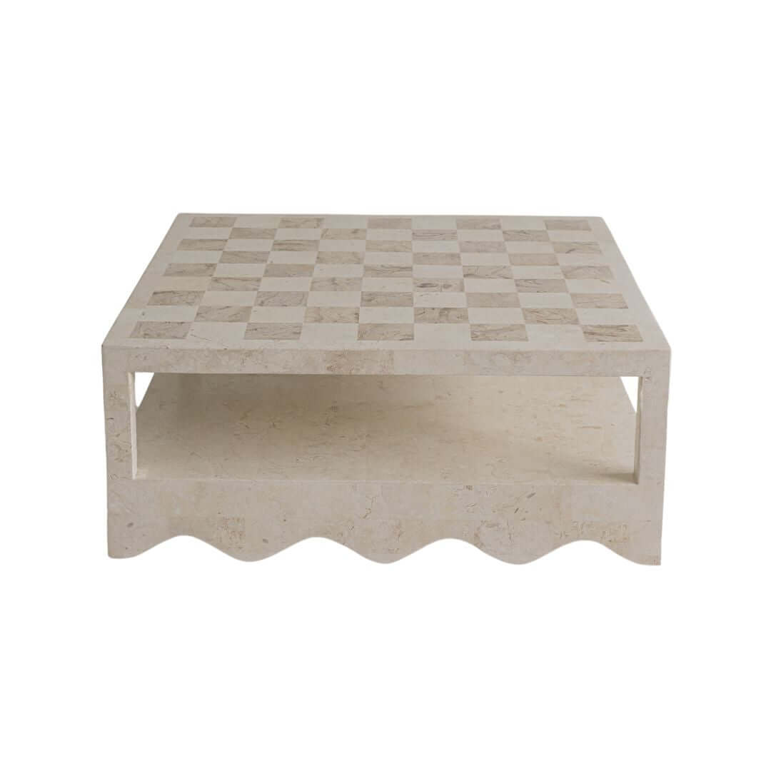 Sable Coffee Table, Natural White Stone Coffee Table En Gold