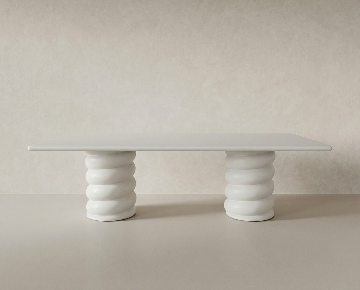Myrrh Outdoor Dining Table in concrete, lifestyle