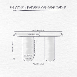 Paradis Console Table, Rosé dimensions