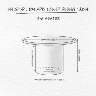 Paradis Round Dining Table, Moreno dimensions