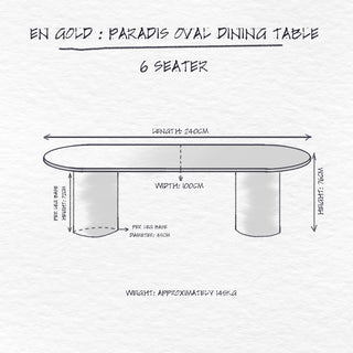 Paradis Oval Dining Table, Moreno dimensions