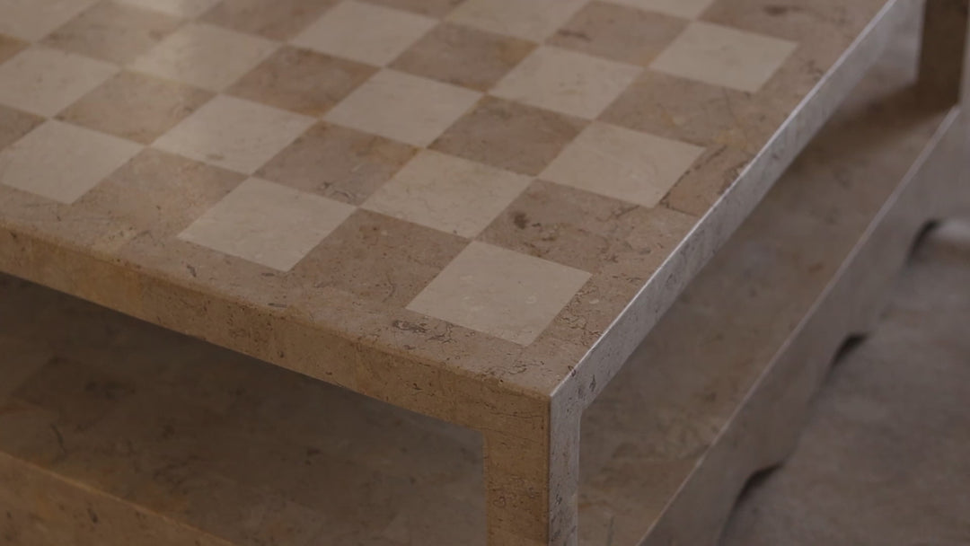 Sable Coffee Table, Cream Stone Coffee Table En Gold